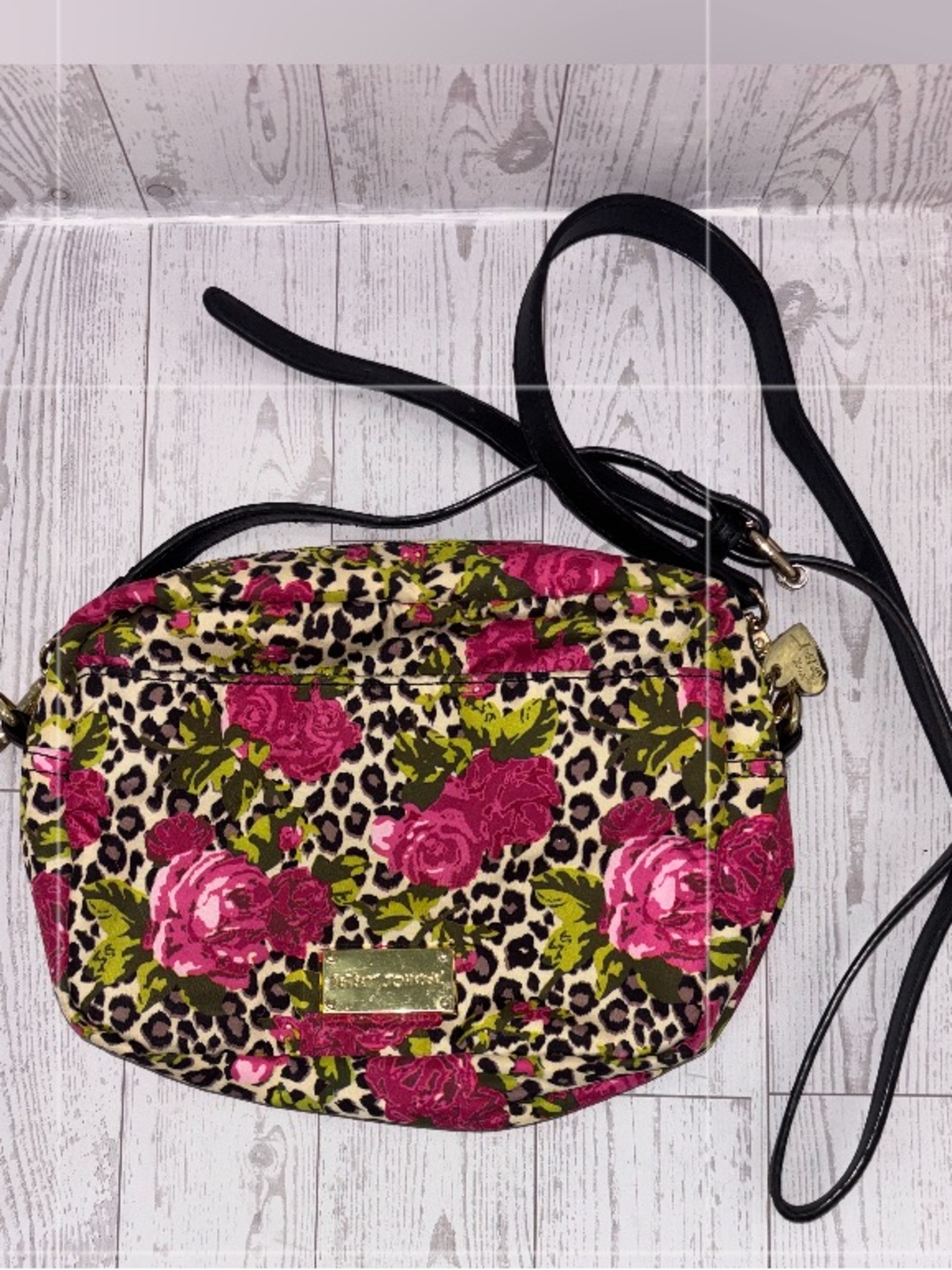 Betsy Johnson Floral Leopard Print Crossbody Bag in Pink EUC
